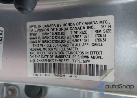 2014 Honda Cr-V Ex-L from USA, damaged, VIN 2HKRM4H72EH691577